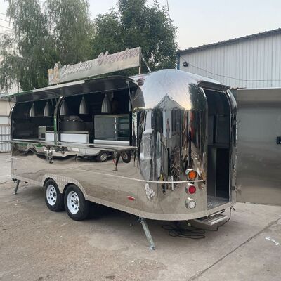 Luxury Mirror Stainless Steel Food Trailer Mobile Kitchen Fully Customized Vintage Food Truck For Coffee BBQ Fast Food